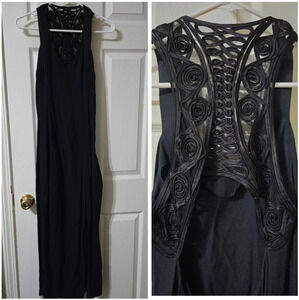 Vintage Gunne Sax Formal Maxi Gown, Sheer Rosette Racerback w/ Cut-Out, Sz 11/12